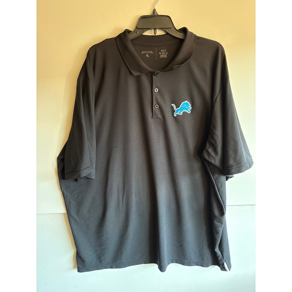 Antigua Detroit Lions NFL Polo Shirt‎ Mens 3XLT Extra Tall Black playoffs